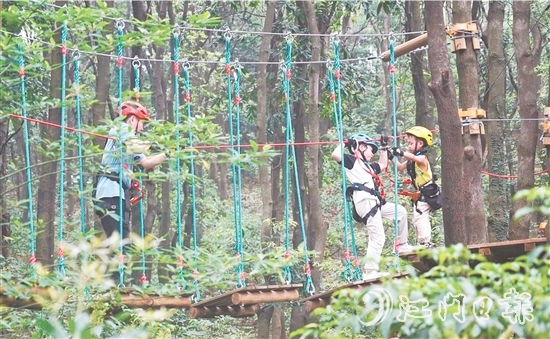 鶴山大雁山飛越叢林樂(lè)園十分火熱，吸引各地游客進(jìn)山探秘原始叢林，體驗(yàn)戶外運(yùn)動(dòng)帶來(lái)的無(wú)限樂(lè)趣。