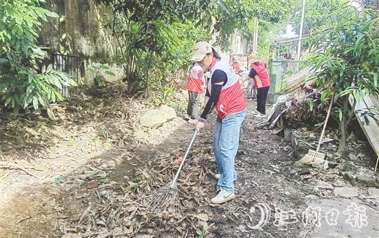 志愿者鏟除蚊蟲孳生地。