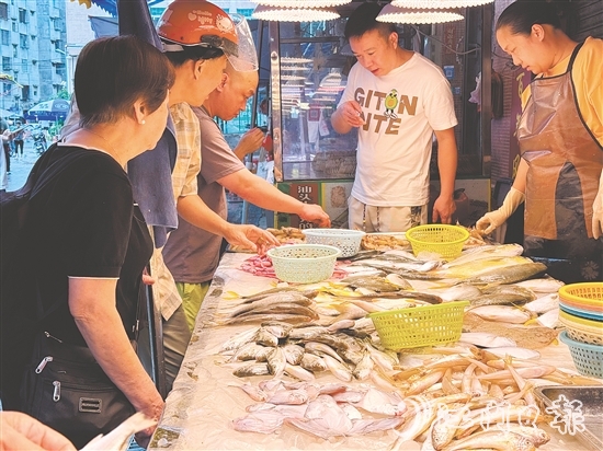 肥美的時(shí)令海鮮大量上市，價(jià)格較休漁期有所下降，吸引眾多游客、市民搶購(gòu)嘗鮮。